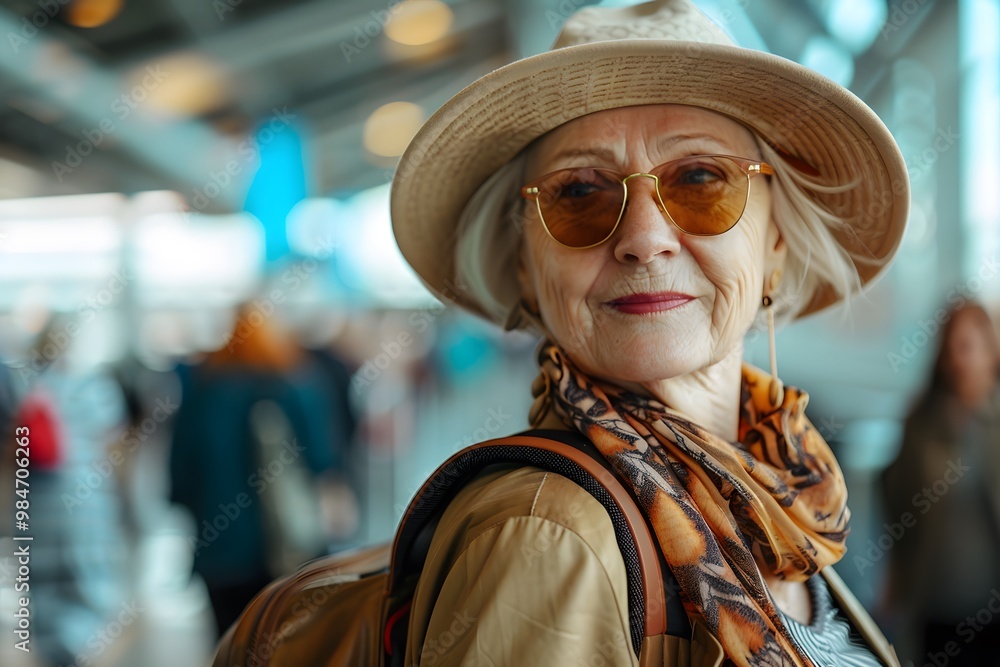 Stylish Senior Traveler at the Airport Stylish Senior Traveler at the Airport