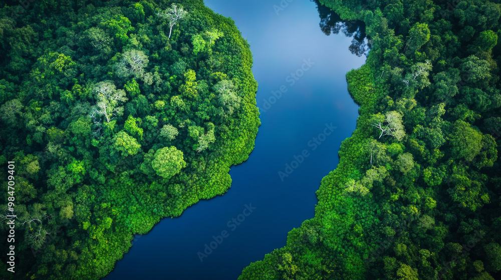 river, jungle, taken from a bird's eye view, detailed photo