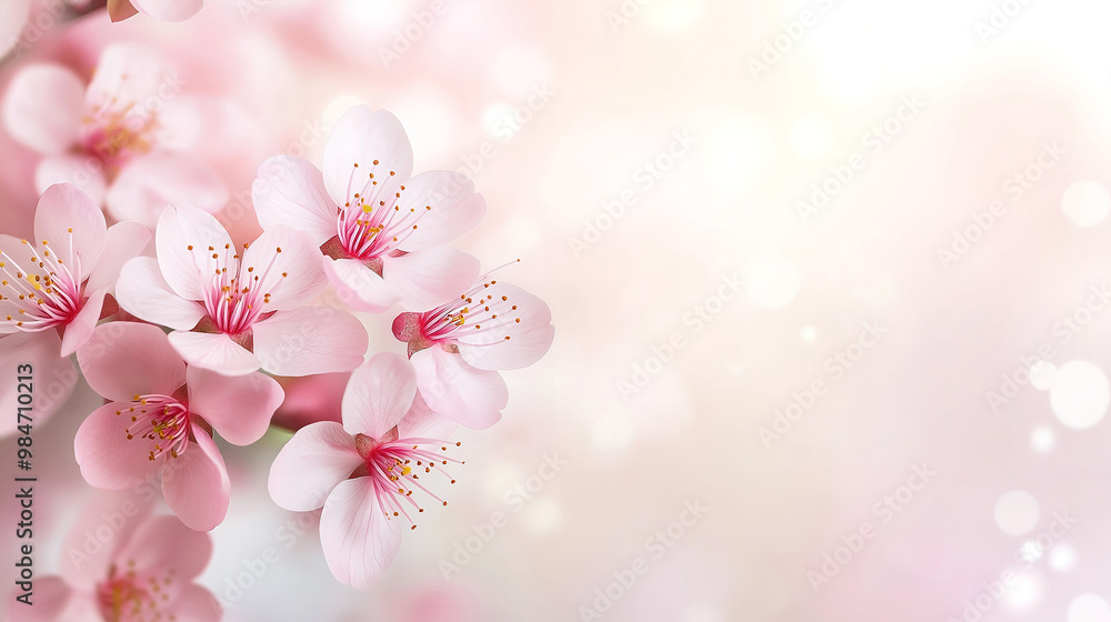 Beautiful Pink and White Cherry Flowers on Blurred Light Background Beautiful Pink and White Cherry Flowers on Blurred Light Background