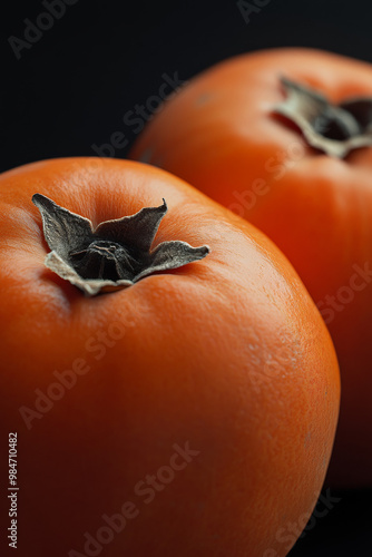 divinely realistic close-up, photorealism, delightful, persimmon, beautiful, dry, elegant, saturated, bright contrast, depth of field