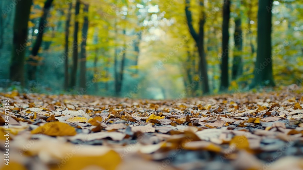 A path of leaves on the ground in a forest, AI A path of leaves on the ground in a forest, AI