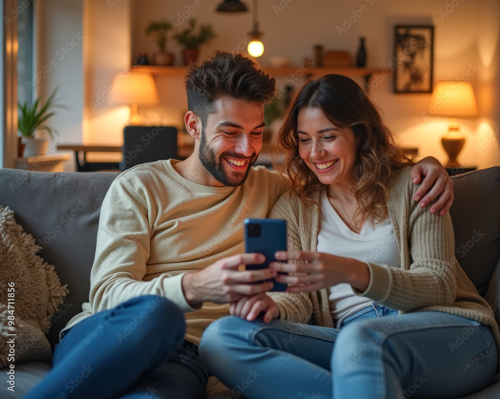 © Radorog. - a married couple friends on the couch on the phone are choosing browsing shopping discussing © Radorog. - a married couple friends on the couch on the phone are choosing browsing shopping discussing