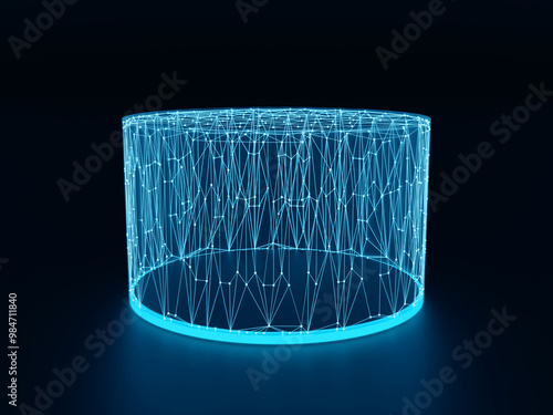Glowing Abstract Cylinder 3D Mesh on Dark Background. 3D Render