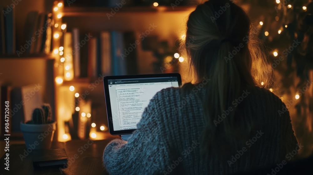 Cozy Bookshelf Workspace with Fairy Lights Cozy Bookshelf Workspace with Fairy Lights