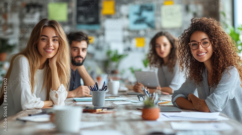 Team motivation concept, diverse individuals working together around a large table, innovative ideas flowing Team motivation concept, diverse individuals working together around a large table, innovative ideas flowing