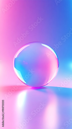 Chromatic Orb: A solitary glass sphere glows with vibrant hues, reflecting a spectrum of pink and blue light in a mesmerizing abstract composition. 