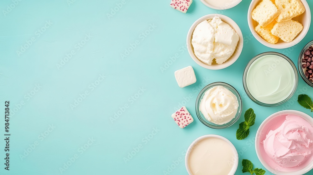 Dairy section with cream cheese, various flavors, flat design illustration Dairy section with cream cheese, various flavors, flat design illustration