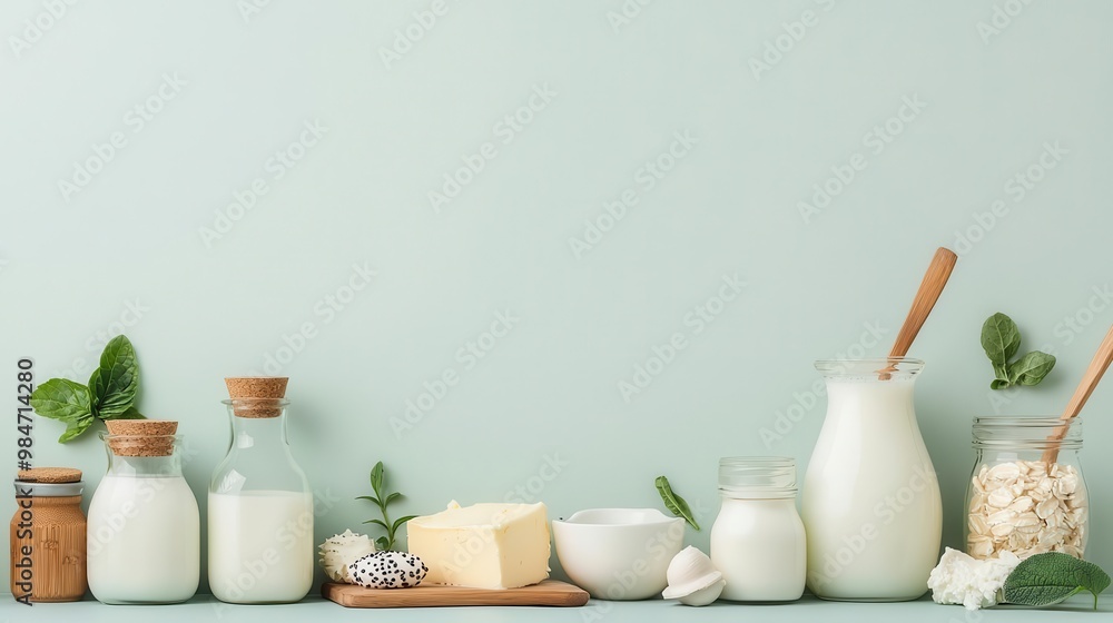 Organic dairy shelf, natural milk and butter, flat design illustration Organic dairy shelf, natural milk and butter, flat design illustration
