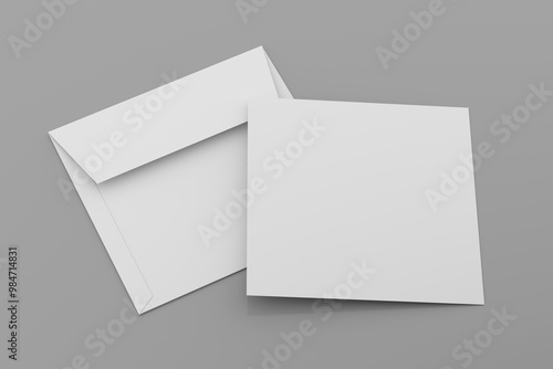 Blank White Square Envelope Mockup with an Invitation Card - 3d Illustration