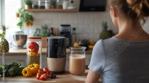 Healthy Smoothie Prep in Bright Kitchen Interior