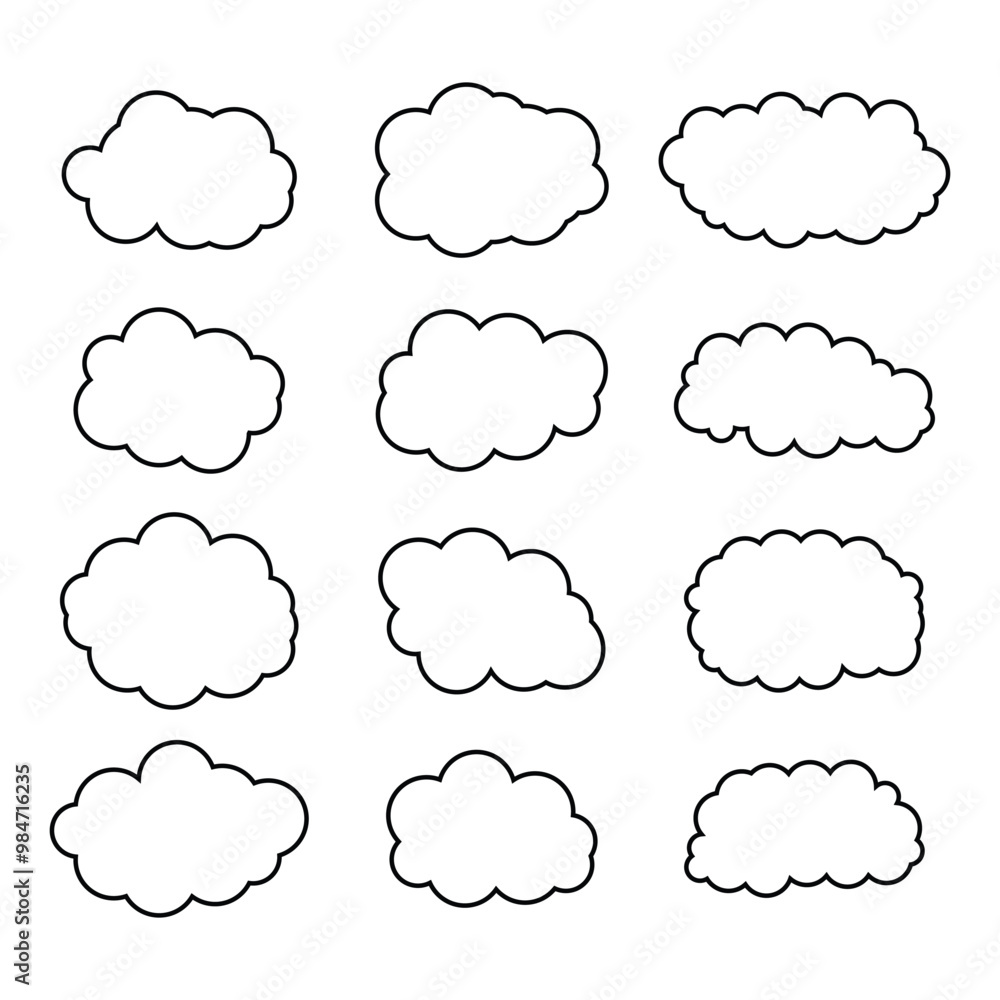 creative cloud shape outline set drawing creative cloud shape outline set drawing