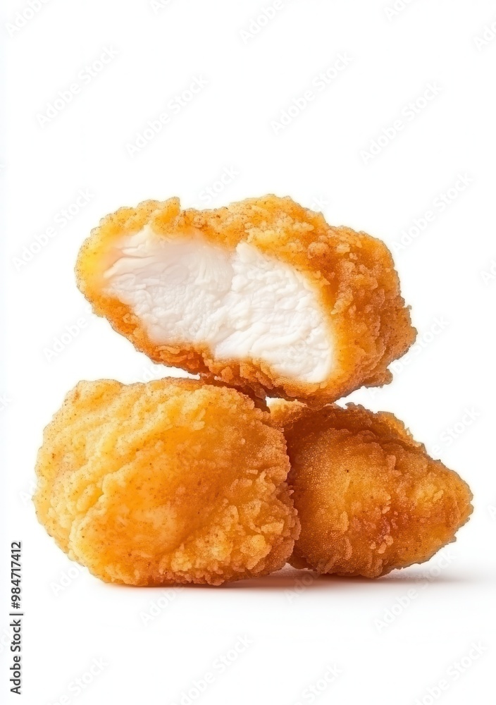 Stack of fried chicken nuggets isolated on white background. Stack of fried chicken nuggets isolated on white background.
