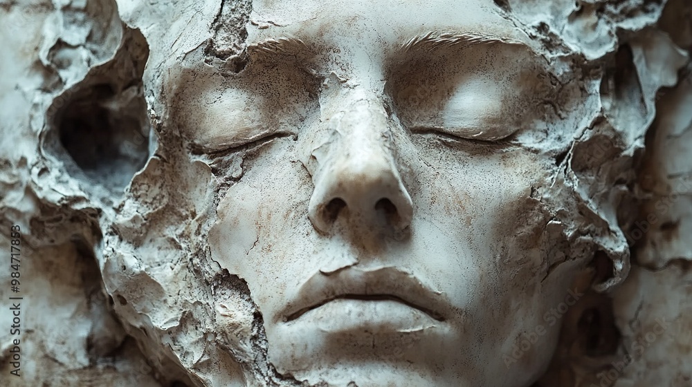 Close-up of a Sculptural Face: A Study in Texture and Form Close-up of a Sculptural Face: A Study in Texture and Form