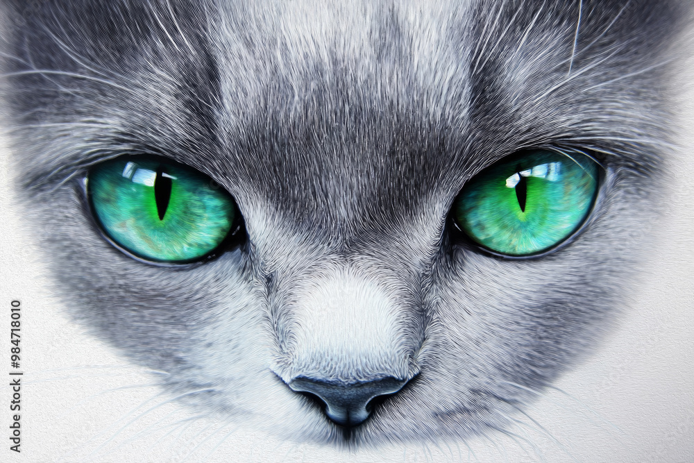 Emerald Eyes: Close-up portrait of a cat with piercing emerald green eyes. The focus is on the feline's gaze, creating an intense and captivating image. Emerald Eyes: Close-up portrait of a cat with piercing emerald green eyes. The focus is on the feline's gaze, creating an intense and captivating image.