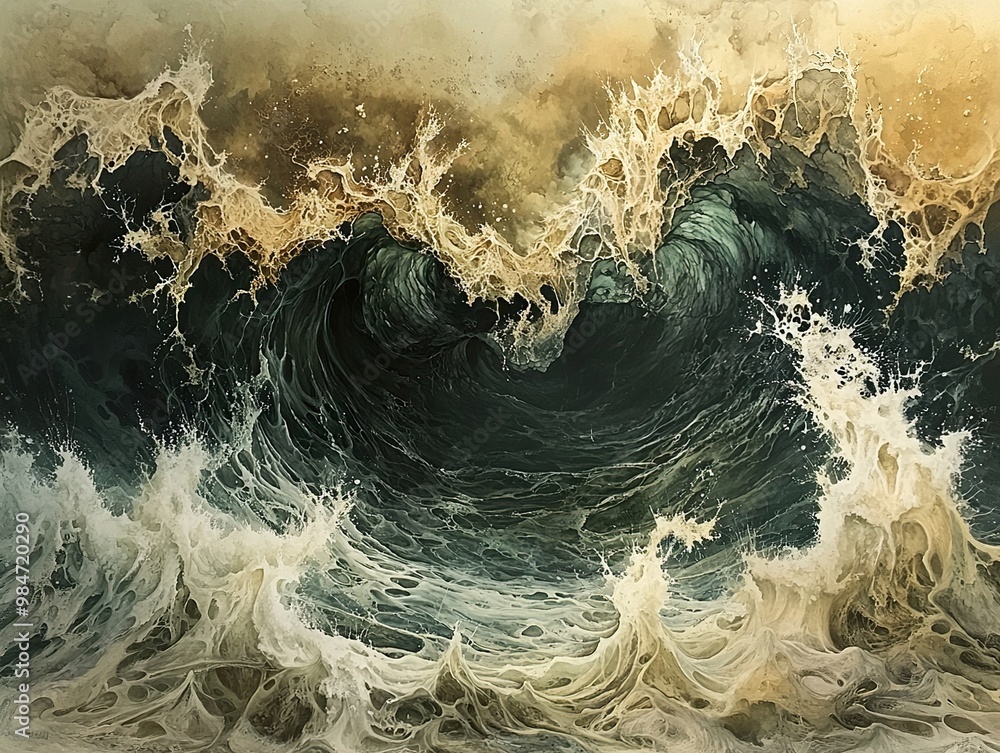 Dramatic Ocean Wave Painting - Sea Foam and Whirlpools Dramatic Ocean Wave Painting - Sea Foam and Whirlpools