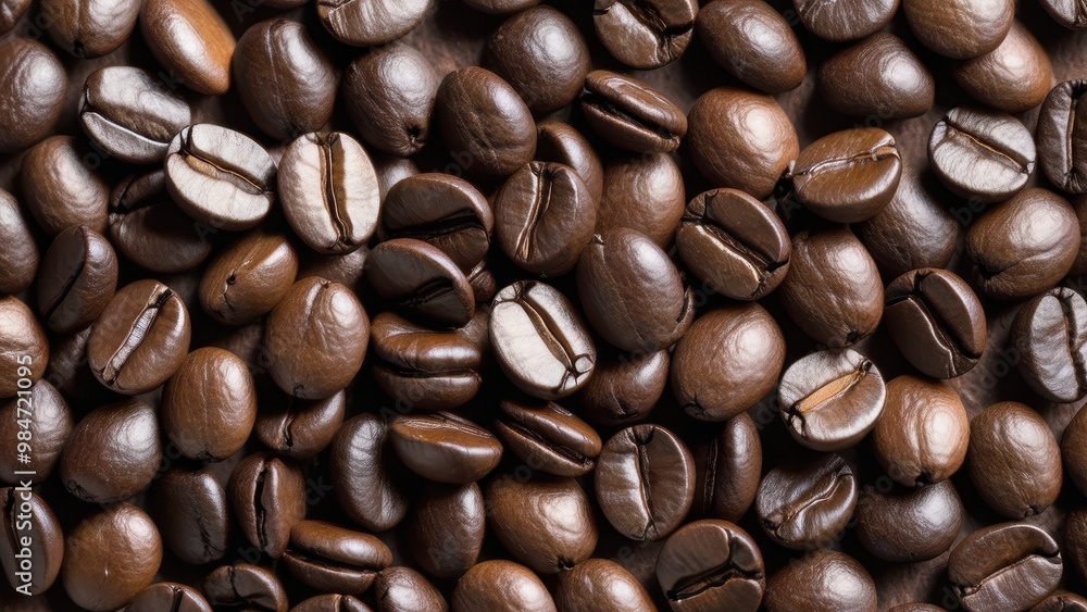Obraz premium A close-up view of roasted coffee beans, showcasing their rich texture and color.