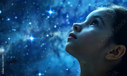 A young girl is looking up at the stars in the sky 4K Video