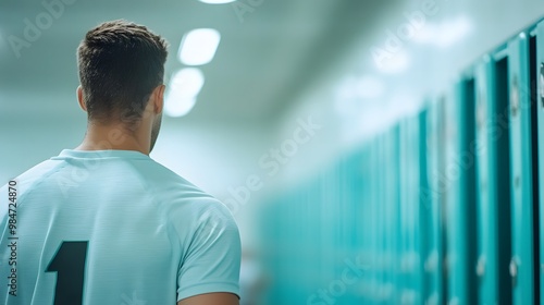 Intense Pre-Game Atmosphere in American Football Locker Room - Players Final Preparations and Coachs Motivational Speech Create Electric Tension photo