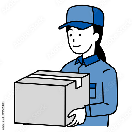 ダンボールの荷物を運ぶ配達員の女性