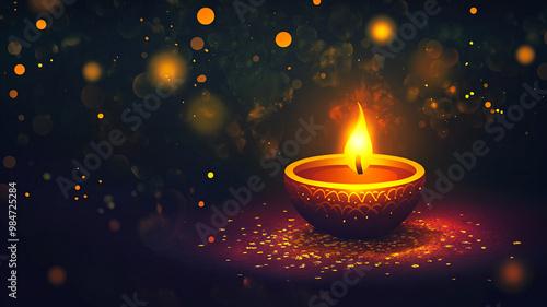 Colorful diyas glowing brightly during Diwali celebrations in a serene setting at night