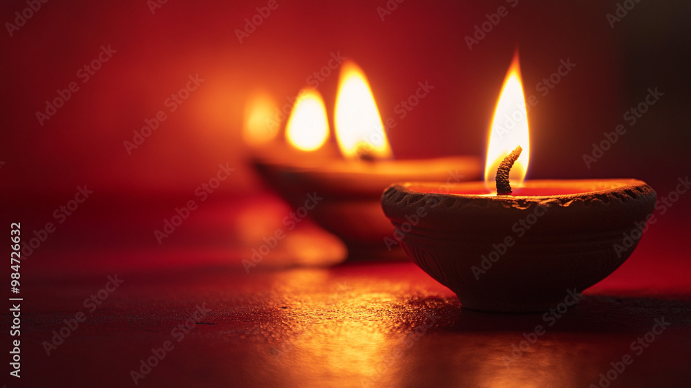 Colorful earthen lamps arranged in a circular pattern for Diwali celebrations at night Colorful earthen lamps arranged in a circular pattern for Diwali celebrations at night