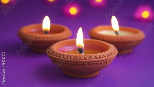 Beautifully lit traditional diyas during Diwali celebrations in a festive setting at dusk