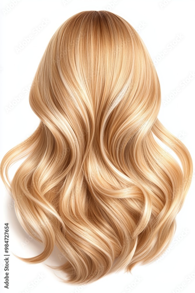 Blonde hair with soft cascading waves, isolated on a white background, highlighting realistic texture and movement, hair fashion Blonde hair with soft cascading waves, isolated on a white background, highlighting realistic texture and movement, hair fashion