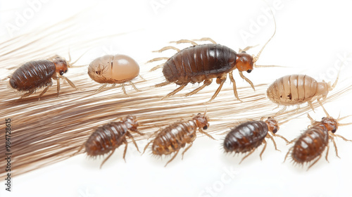 Head lice infestation, close-up of lice in hair, microscopic view, lice, nits, parasitic insects, zoonotic disease, lice infestation concept photo