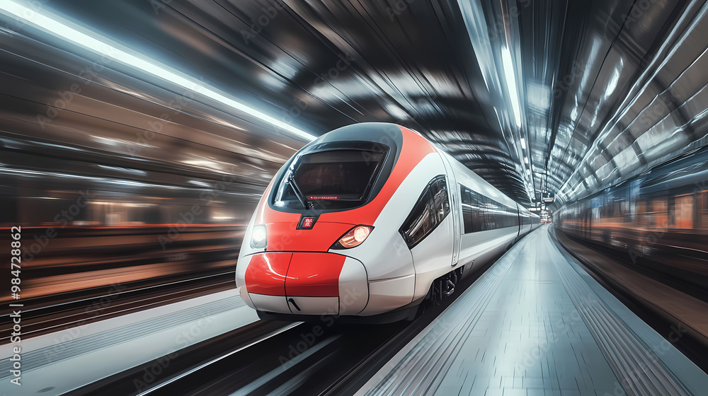 Blurred motion of a high-speed train in a subway station. Subway Station. Illustration Blurred motion of a high-speed train in a subway station. Subway Station. Illustration