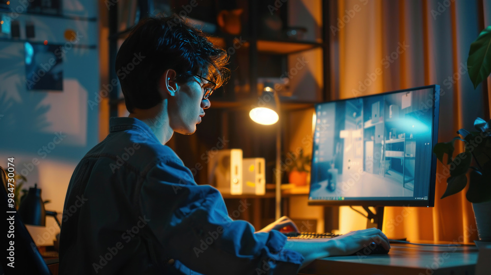 A person sitting in front of a computer with soft, even lighting from a desk lamp, participating in a virtual meeting, with a well-lit background enhancing their appearance A person sitting in front of a computer with soft, even lighting from a desk lamp, participating in a virtual meeting, with a well-lit background enhancing their appearance