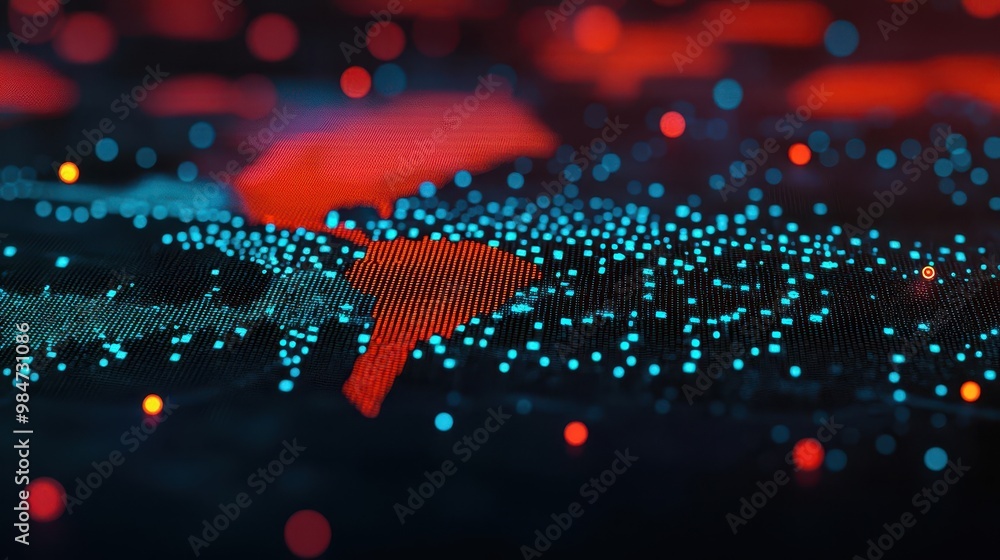 Abstract depiction of a digital map with glowing points representing different market segments, Market Mapping, Positioning Analysis Abstract depiction of a digital map with glowing points representing different market segments, Market Mapping, Positioning Analysis