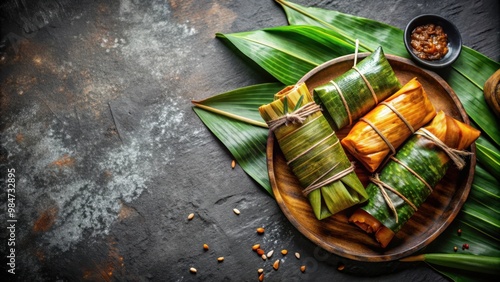 Grilling food wrapped in palm leaves, Barbecue, cooking, tropical, outdoor, natural, traditional, grilling, cuisine, leafy, exotic photo