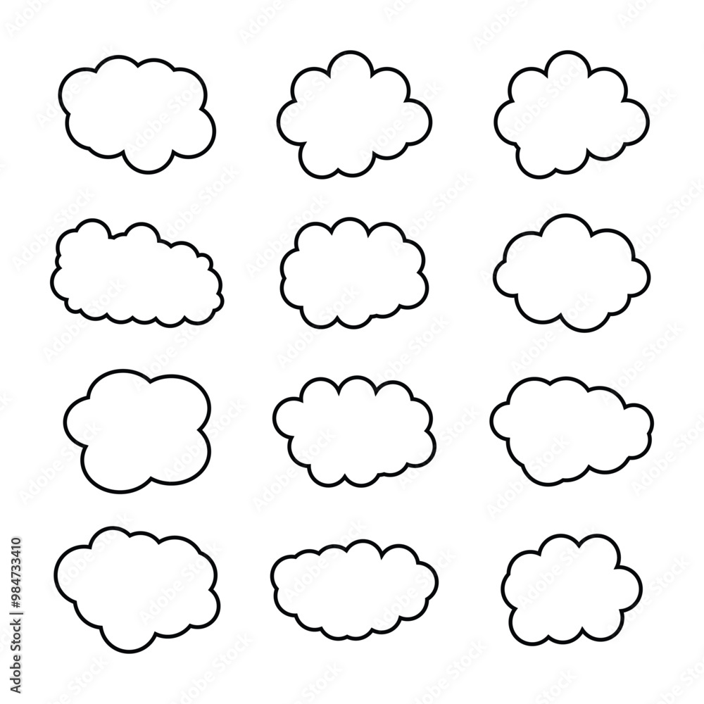 creative cloud shape outline set drawing creative cloud shape outline set drawing