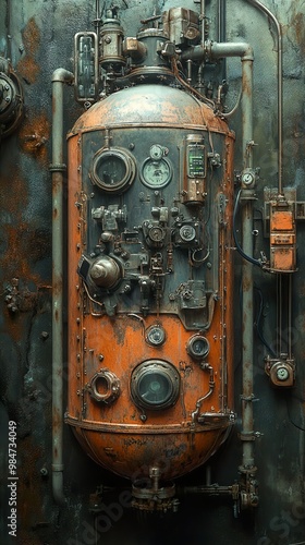 Steampunk Industrial Machine: Rusty Metal and Vintage Technology