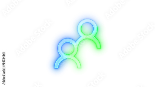 Neon icon people symbol blue green color transparent background