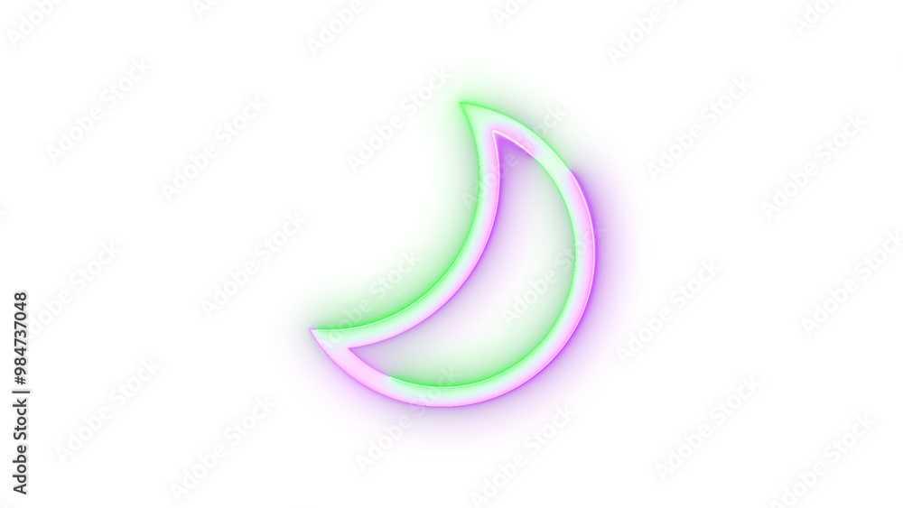 Neon icon quiet hours moon symbol purple green color transparent background Neon icon quiet hours moon symbol purple green color transparent background