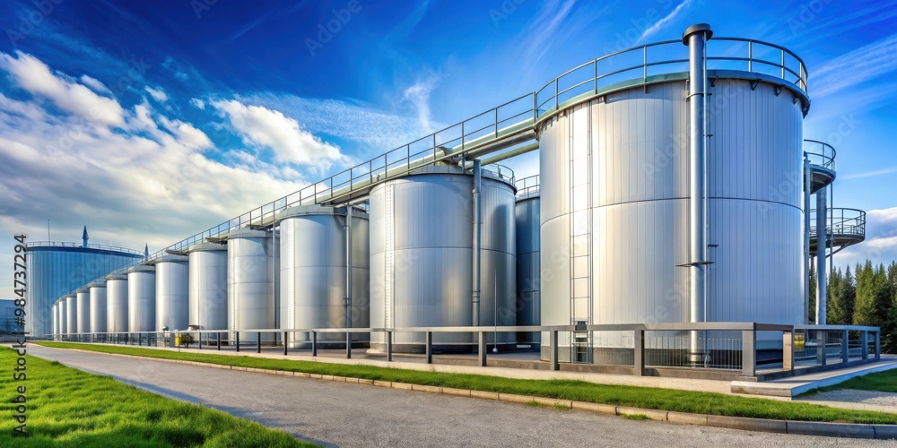 Obraz premium Modern hydrogen tanks storage facility for renewable energy production , hydrogen, tanks, storage