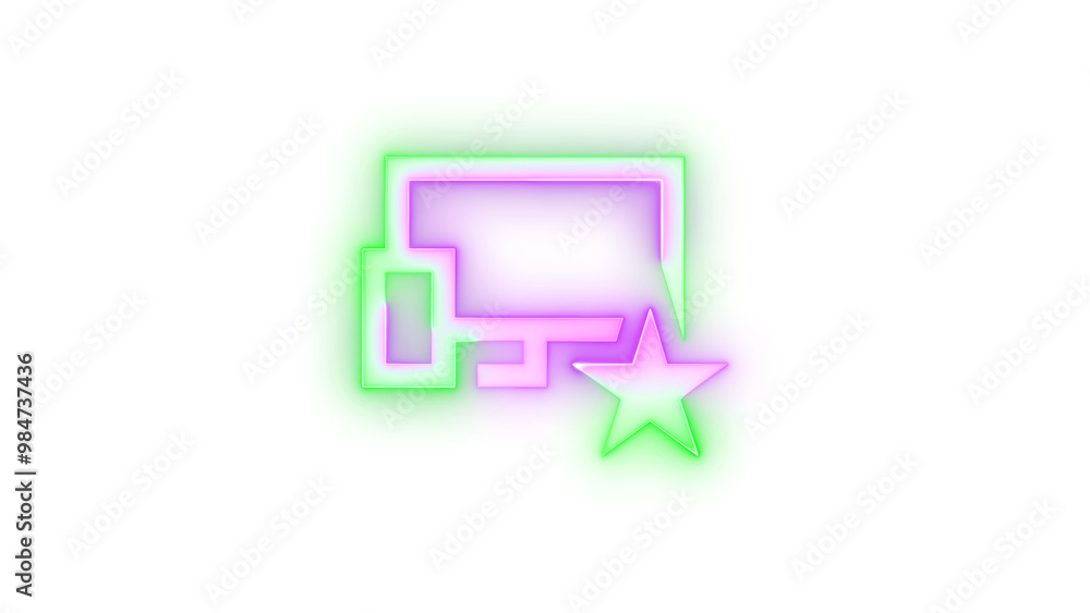 Neon icon remembered device symbol purple green color transparent background Neon icon remembered device symbol purple green color transparent background