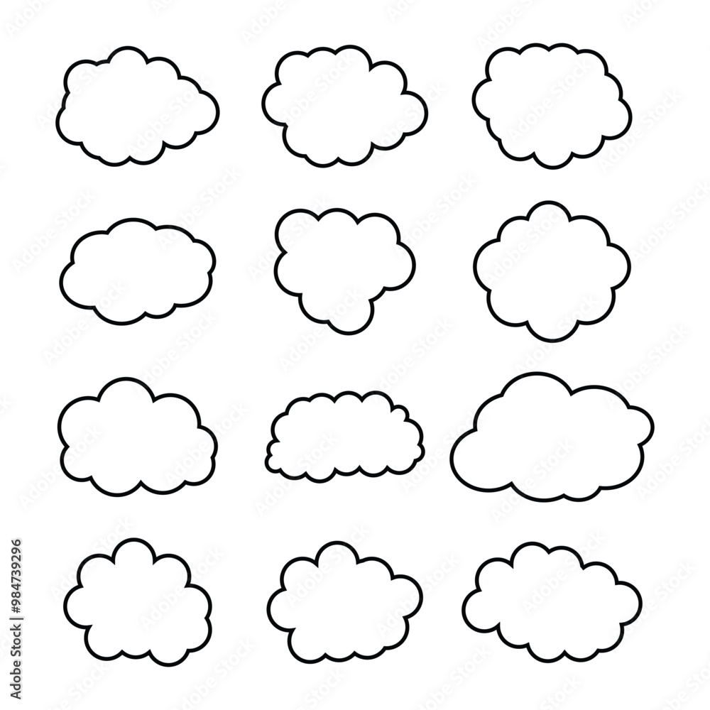 creative cloud shape outline set drawing creative cloud shape outline set drawing