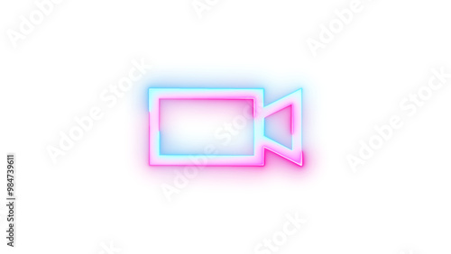 Neon icon video symbol cyan pink color transparent background