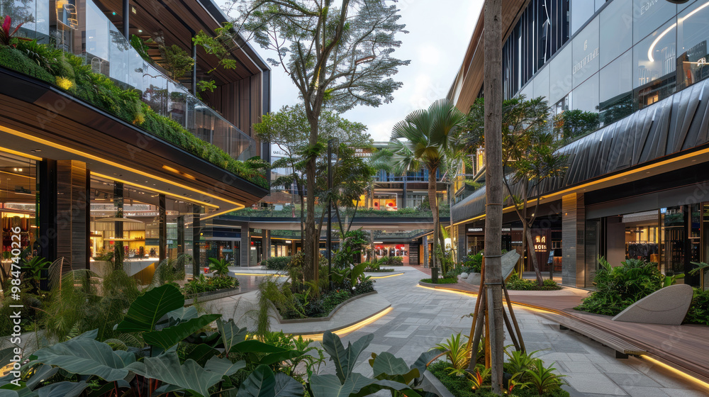 Naklejka premium A luxury shopping district where every store is designed by a different world-renowned architect, each creating a unique and stunning retail environment