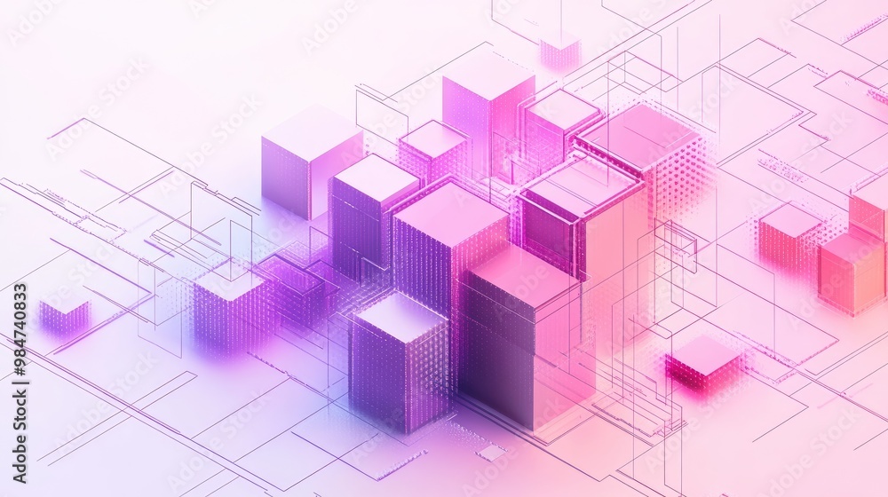 Abstract geometric shapes in pink and purple hues with a white background. Abstract geometric shapes in pink and purple hues with a white background.