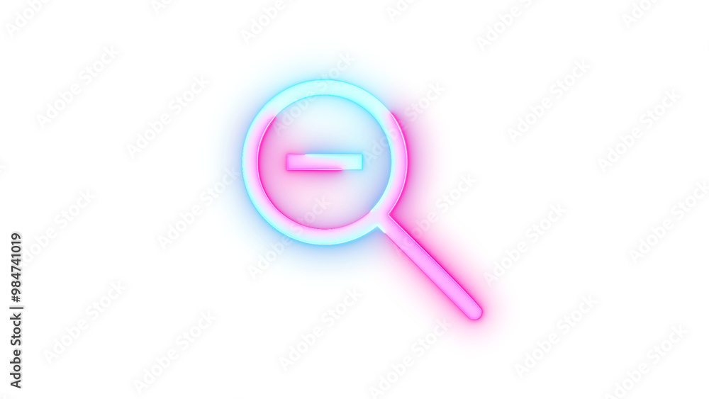 Neon icon zoom out symbol cyan pink color transparent background Neon icon zoom out symbol cyan pink color transparent background