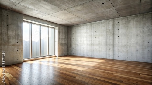 Wallpaper Mural An empty room with concrete walls and a wooden floor , empty, room, concrete, wall, wooden, floor, mock up, interior Torontodigital.ca