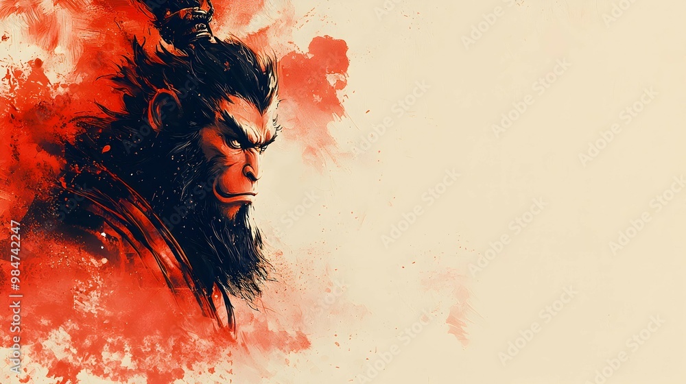 Angry Monkey with Red Watercolor Splashes Angry Monkey with Red Watercolor Splashes