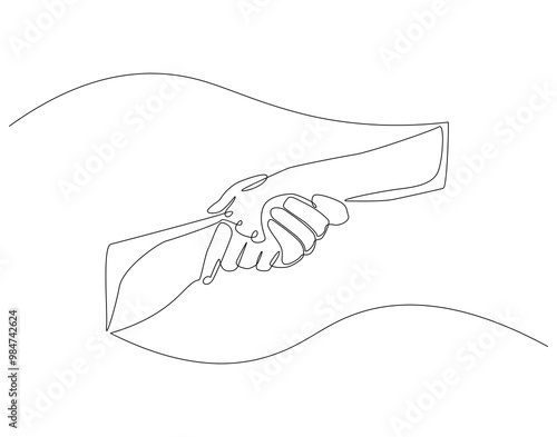 Continuous one line drawing of hands holding each other. One line drawing illustration of international charity day. Helping hand, Gesture, Help and hope concept line art. Editable outline