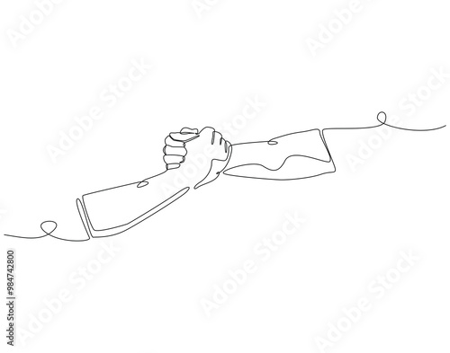 Continuous one line drawing of hands holding each other. One line drawing illustration of international charity day. Helping hand, Gesture, Help and hope concept line art. Editable outline