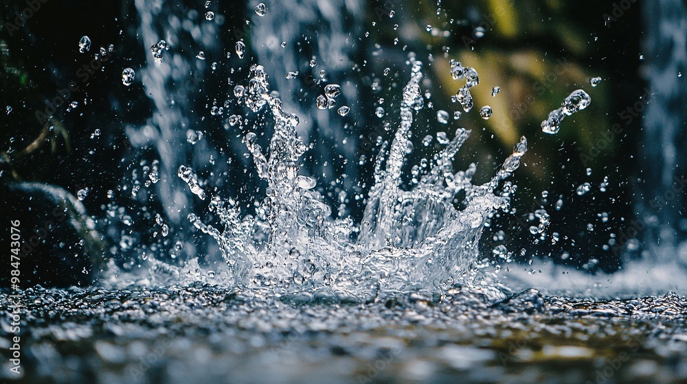 Waterfall Splash with Water Droplets in High-Speed Waterfall Splash with Water Droplets in High-Speed