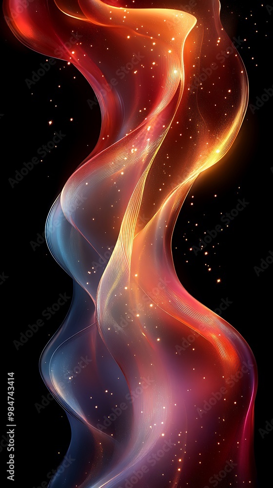 Abstract fiery glowing red and blue waves with sparks on black background. Abstract fiery glowing red and blue waves with sparks on black background.