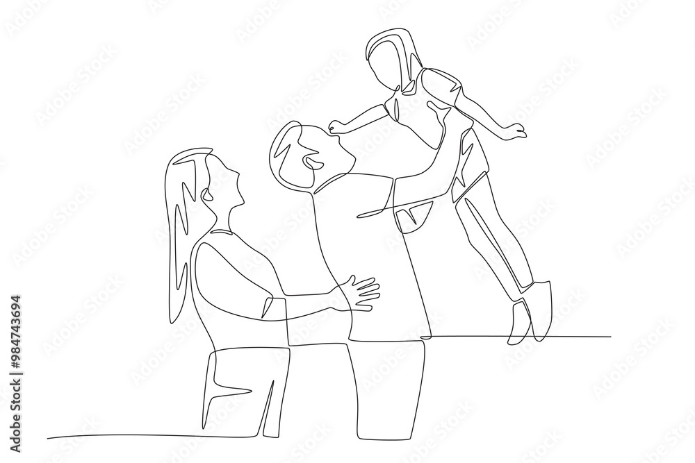 Family joking around on a picnic. Families in japan concept one-line drawing Family joking around on a picnic. Families in japan concept one-line drawing